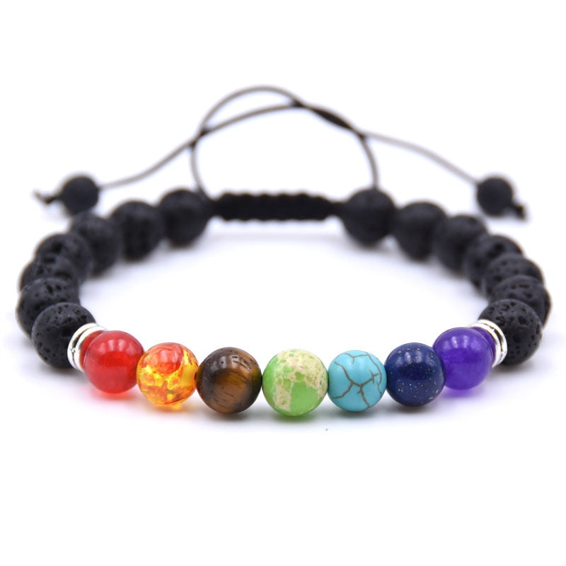7 Chakra Charms Lava Rock Bracelets for Essential Oils Diffuser